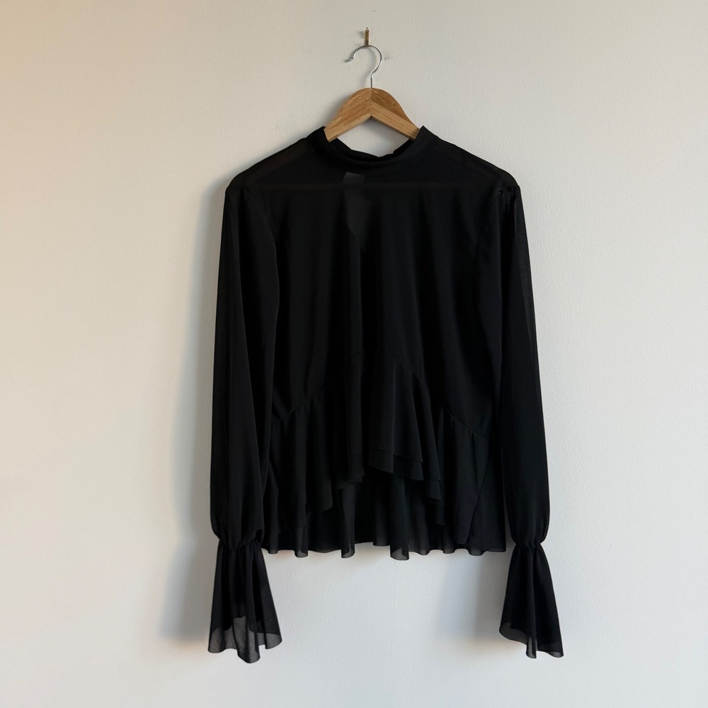 Zara‎ Sheer Black Flowy Fit Ruffled Hem Size Medium - Picture 2 of 12
